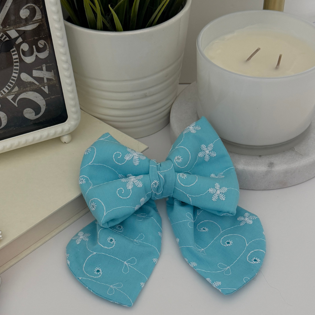 Bluebell blue handmade dog bow accessory for stylish dogs