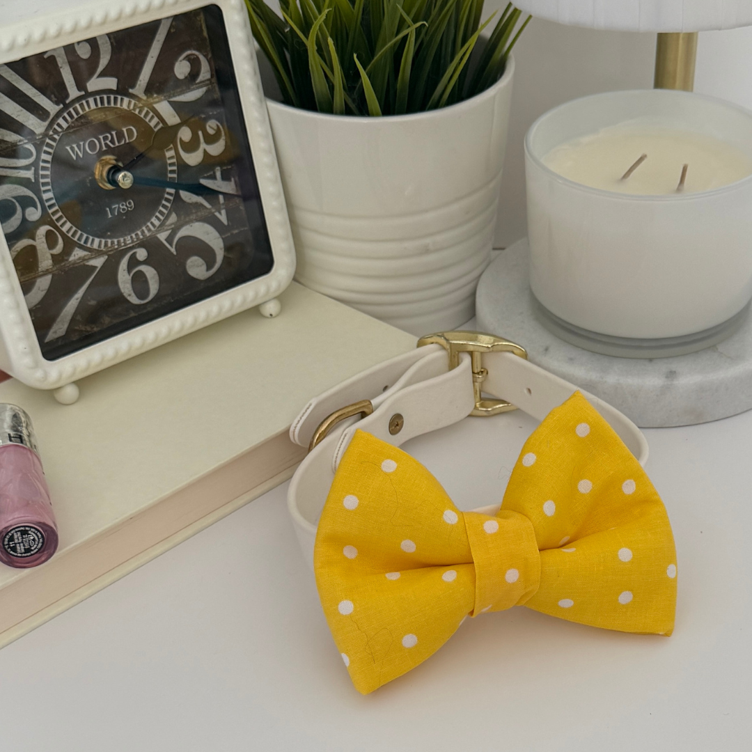 Lemon Drop yellow handmade dog bow accessory for stylish dogs